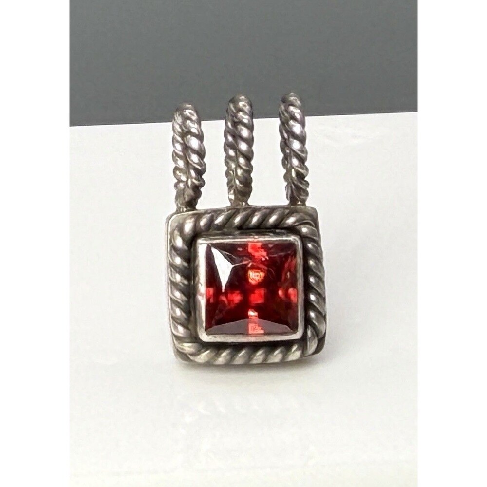 Vintage Lori Bonn Sterling Silver Red Charm Pendant 925 Rope Border